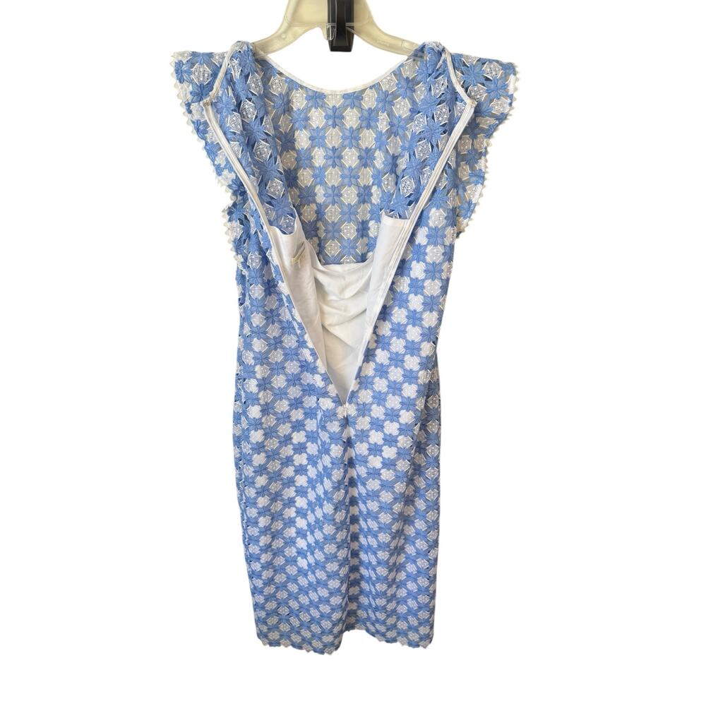 SHOSHANNA Rachel Ruffle Lace Midi Dress Size 12 Blue & White Wedding Guest - Picture 9 of 14